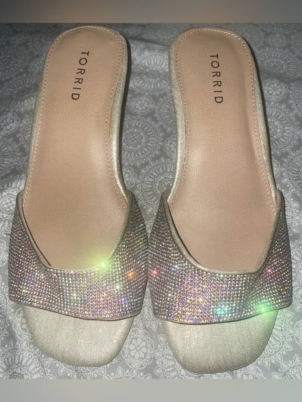 Torrid Champagne Gold Rhinestone Slide Mules Size 7W